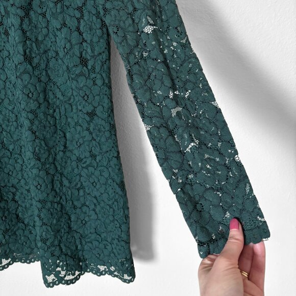 H&M Floral Lace Emerald Green Mini Dress Womens 0 Holiday Party Whimsigoth 90s - Picture 6 of 16